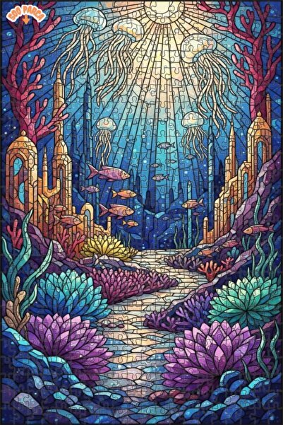 Teona Ahşap لغز خشبي على شكل مدينة تحت البحر السحرية مع إطلالة على الزجاج الم...