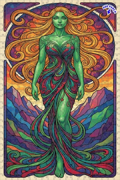 Teona Ahşap لغز خشبي بتصميم زجاج ملون أخضر للنساء، لغز خشبي بإطار مزدوج الطبق...