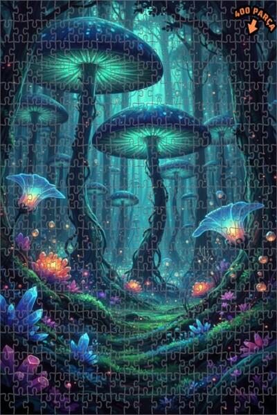 Teona Ahşap لغز خشبي مؤطر بطبقتين مزين بفطر الغابة السحرية وزهور كريستالية، 4...