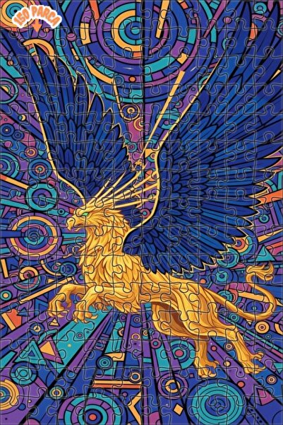 Teona Ahşap Golden Winged Griffin Modern Art Wooden Puzzle Double Layer Frame...