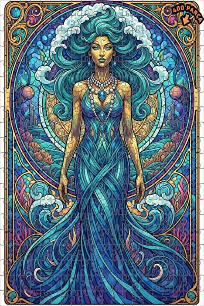 Teona Ahşap لغز خشبي مؤطر بطبقتين بتصميم فن فسيفساء حورية البحر 400 قطعة 35x35