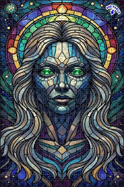 Teona Ahşap لغز خشبي مؤطر بطبقتين بتصميم فني زجاجي ملون لوجه امرأة من كاديم غ...