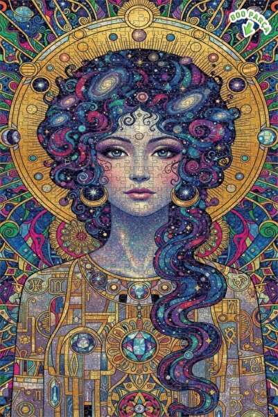 Teona Ahşap Galaxy Haired Woman Cosmic Art Double Layer Framed Wooden Puzzle ...