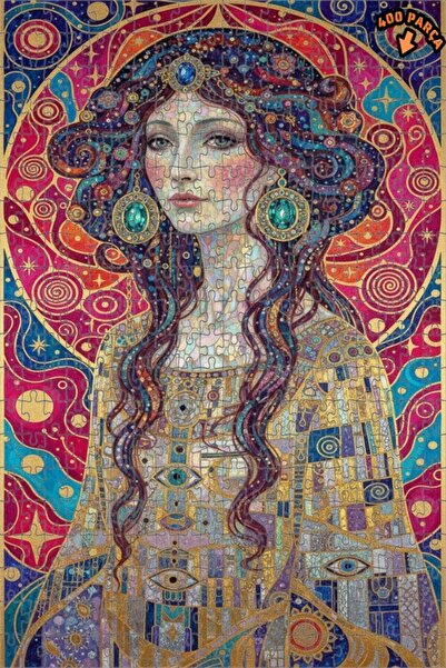 Teona Ahşap لوحة بانورامية للمرأة على طراز غوستاف كليمت مع تفاصيل ذهبية، لغز ...