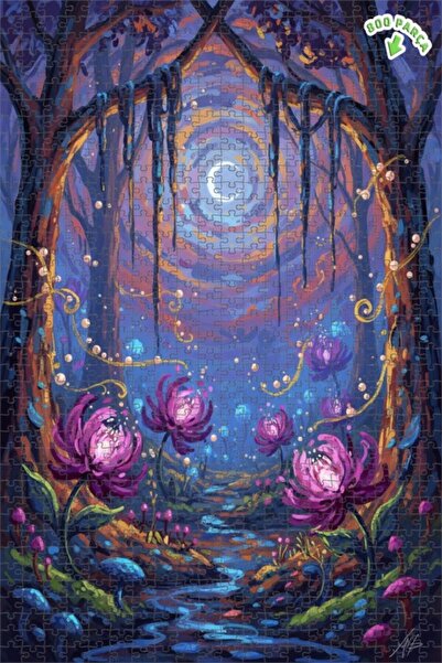 Teona Ahşap لوحة زيتية لغابة سحرية مع أزهار ضوء القمر، لغز خشبي مؤطر بطبقتين ...
