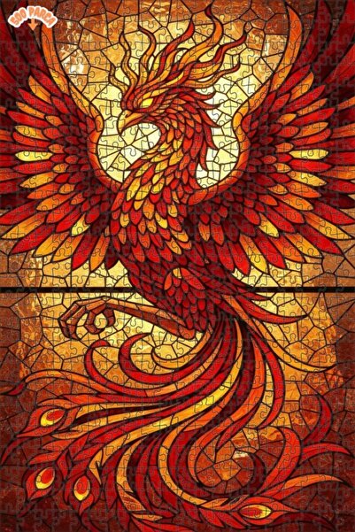 Teona Ahşap لغز خشبي مؤطر بطبقتين بتصميم فن الزجاج الملون لطائر العنقاء 500 ق...