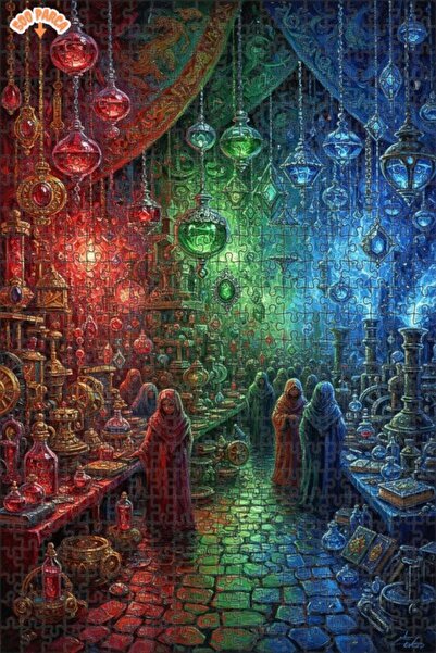 Teona Ahşap Mysterious Alchemy Laboratory Oil Painting Look Double-Deck Frame...