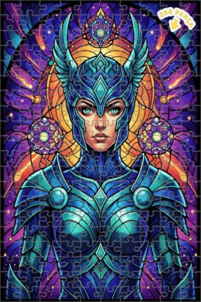 Teona Ahşap لغز خشبي مؤطر بطبقتين بتصميم فني من الزجاج الملون لشخصية المحاربة...