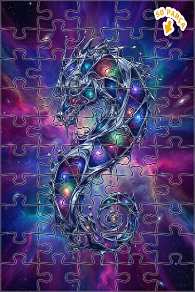 Teona Ahşap لغز خشبي بإطار مزدوج الطبقات بمظهر لوحة زيتية لحصان البحر الفلكي ...