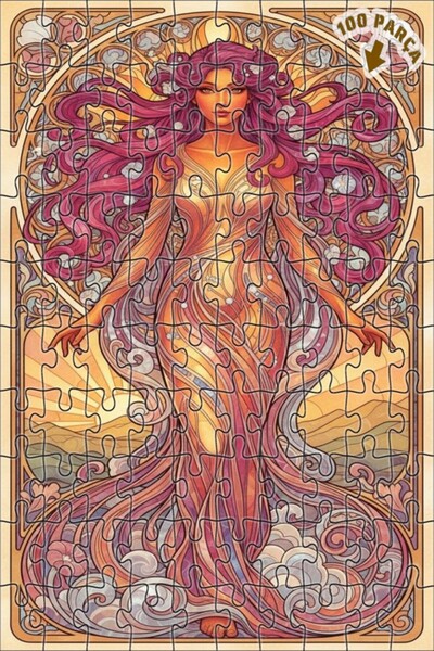 Teona Ahşap لوحة فنية بأسلوب آرت نوفو لامرأة خرافية، لوحة زيتية بإطار خشبي ذو...