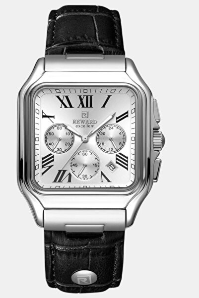 Reward Erkek Kol Saati Quartz Takvimli Beyaz Kadran Deri Kordon Siyah 46 mm A...