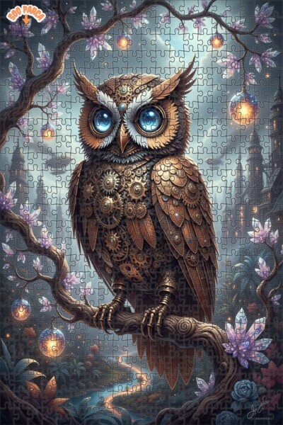 Teona Ahşap Steam Mechanical Owl Art Double Layer Framed Wooden Puzzle 500 Pi...