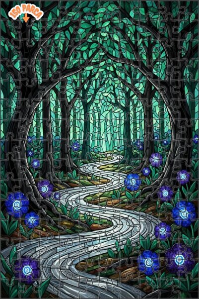 Teona Ahşap لغز خشبي مؤطر بطبقتين بتصميم فن الزجاج الملون لممر الغابة الغامضة...