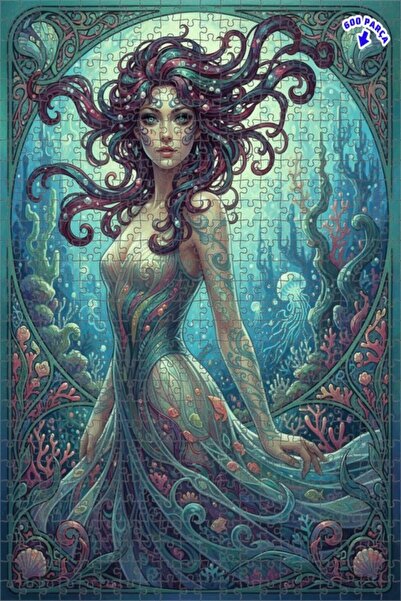 Teona Ahşap لوحة فنية لحورية البحر بمظهر الألوان المائية، لغز خشبي بإطار مزدو...