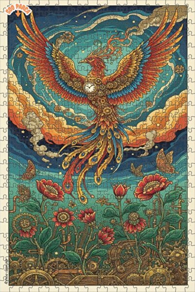 Teona Ahşap Steam Emerald Flying in the Forests Clockwork Phoenix Double Laye...