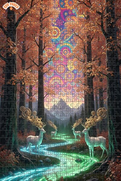 Teona Ahşap لغز خشبي مؤطر بطبقتين لغزلان الغابة الغامضة 500 قطعة 50×30