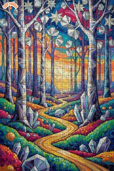 Teona Ahşap لغز خشبي حديث ذو طابقين بإطار، بمظهر لوحة زيتية لطريق الغابة الكر...