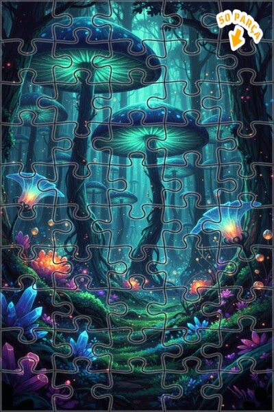 Teona Ahşap لغز خشبي مؤطر بطبقتين مزين بفطر الغابة السحرية وزهور كريستالية 50...