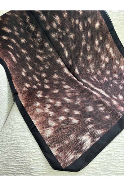MİNELEŞARP34 Mineleşarp Dark Brown Beige Spotted Gazelle Pattern Shawl
