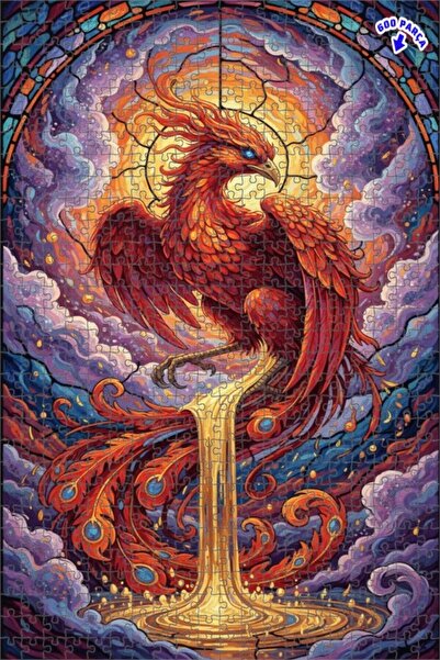 Teona Ahşap لغز فني على شكل طائر الفينيق يرتفع بأجنحة لهب، بمظهر لوحة زيتية، ...