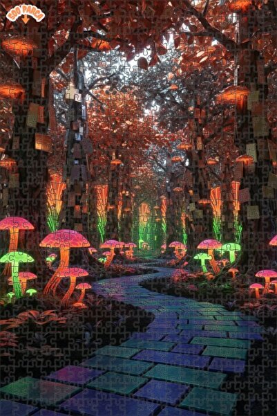 Teona Ahşap لغز خشبي بتصميم غابة الفطر السحرية مع طباعة رقمية 500 قطعة 50×30