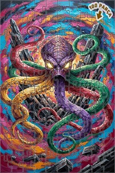 Teona Ahşap لغز خشبي مطبوع عليه صورة كراكن مخيفة مطلية بالزيت، ذو طبقتين، 100...