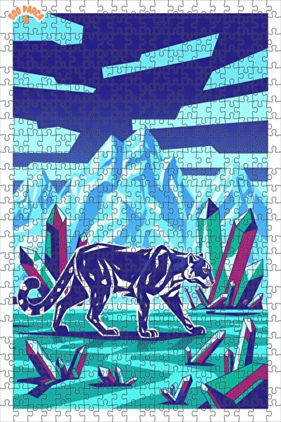 Teona Ahşap Wild Panther Crystal Mountains Geometric Art Double Layer Framed ...
