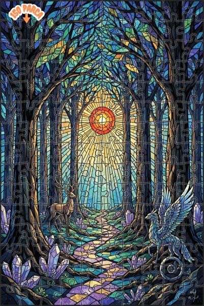 Teona Ahşap لغز خشبي فني لحصان وغزال بجناح شمسي من الغابة الغامضة 150 قطعة 20×30