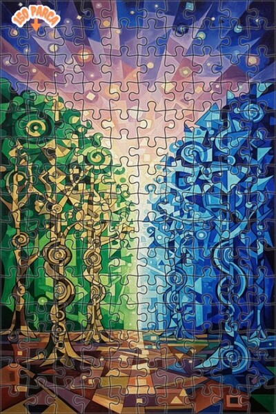 Teona Ahşap لغز خشبي مؤطر بطبقتين بمظهر لوحة زيتية بتصميم هندسي تجريدي 150 قط...