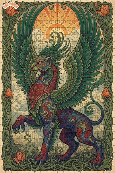 Teona Ahşap لغز فني بمظهر الأسد الأسطوري ذو الأجنحة مرسوم بالزيت 500 قطعة 50×30