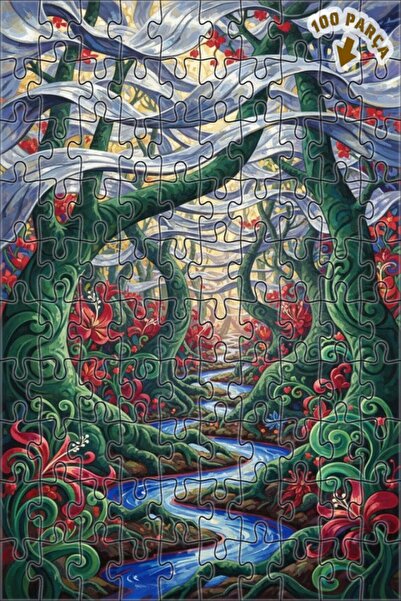 Teona Ahşap لوحة فنية لمشهد نهر الغابة الغامضة، لوحة خشبية مؤطرة بطبقتين، 100...