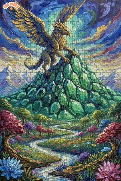 Teona Ahşap لوحة زيتية لأسد ذهبي من سلسلة أسطورة جبل الزمرد، لغز خشبي بإطار م...