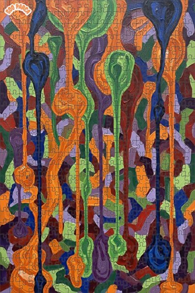 Teona Ahşap Abstract Drop Art Oil Painting Look Double Layer Framed Wooden Pu...