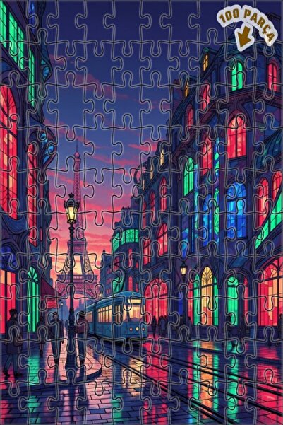 Teona Ahşap لغز خشبي بإطار مزدوج الطبقات بمظهر لوحة زيتية لأضواء باريس 100 قط...