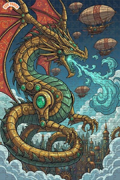 Teona Ahşap Mechanical Dragon Steampunk Art Double Deck Framed Wooden Puzzle ...