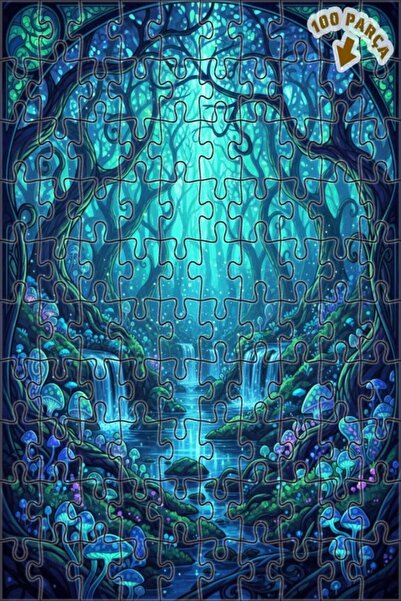 Teona Ahşap لغز خشبي مؤطر بطبقتين من شلالات الغابة السحرية 100 قطعة 25×25