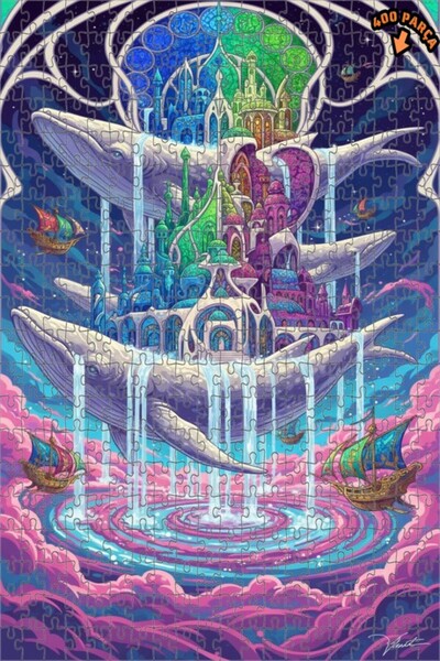 Teona Ahşap لغز خشبي مؤطر بمظهر الألوان المائية لمدن الحوت 400 قطعة 35×35