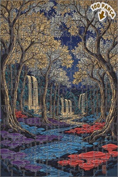 Teona Ahşap لغز خشبي بمظهر لوحة زيتية لشلالات الغابة الغامضة 100 قطعة 25×25