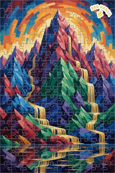 Teona Ahşap لوحة زيتية ملونة لمنظر جبلي مع إطار خشبي مزدوج الطبقات، لغز خشبي ...