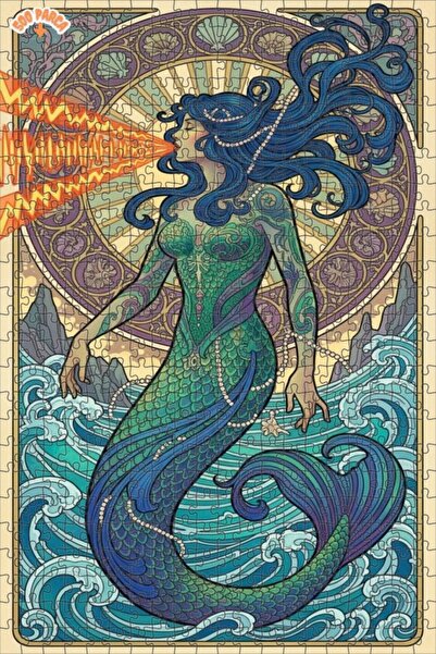 Teona Ahşap Mermaid Art Trend Oil Painting Look Double Layer Framed Wooden Pu...