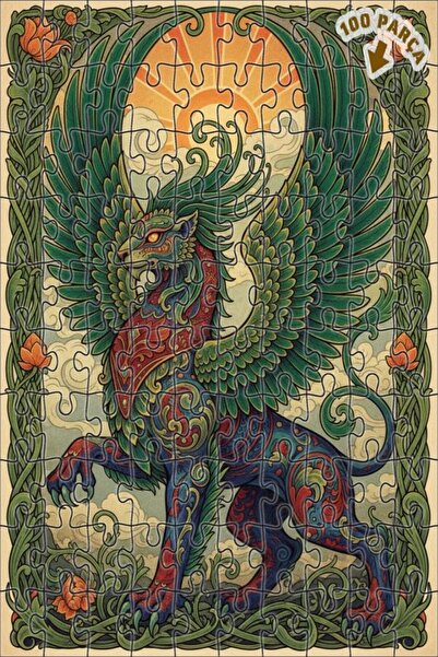 Teona Ahşap لوحة فنية لأسد مجنح، لغز خشبي بإطار مزدوج الطبقات، 100 قطعة، 25×25