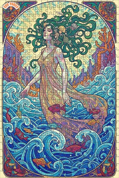 Teona Ahşap لوحة فنية بتصميم حورية البحر بمظهر لوحة زيتية، لغز خشبي بإطار مزد...