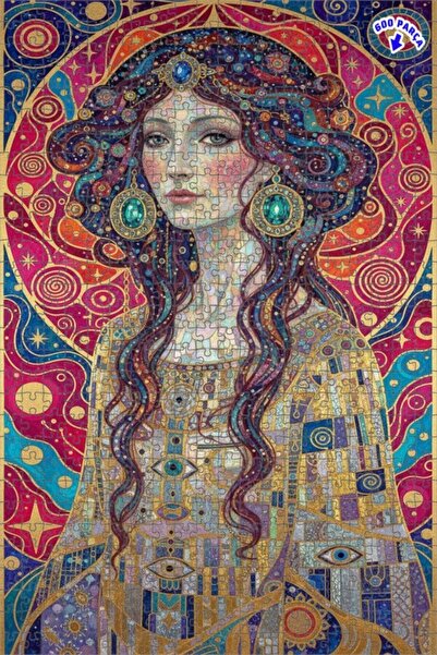 Teona Ahşap لوحة بانورامية لامرأة بأسلوب غوستاف كليمت مع تفاصيل ذهبية، لغز خش...