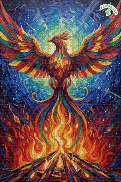 Teona Ahşap لغز خشبي مؤطر بطبقتين بمظهر لوحة زيتية لملكة اللهب وطائر الفينيق ...