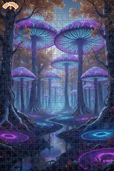 Teona Ahşap لغز خشبي بإطار مزدوج الطبقات بمظهر لوحة زيتية لفطر الغابة النيوني...