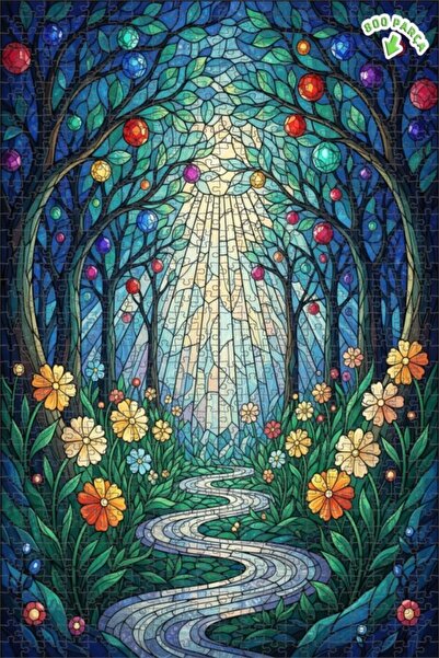 Teona Ahşap لغز خشبي مؤطر بطبقتين من مسار الغابة السحرية بفن الزجاج الملون وا...