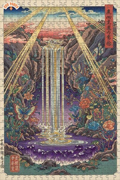 Teona Ahşap لغز خشبي رائع بتصميم شلال الفراشة بمظهر لوحة زيتية 500 قطعة 50×30