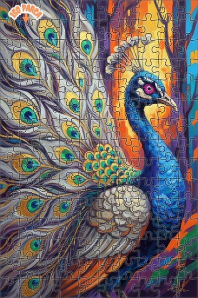 Teona Ahşap Magnificent Peacock Oil Painting Look Double Layer Framed Wooden ...