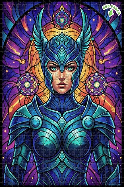 Teona Ahşap لغز خشبي مؤطر بطبقتين من الفن الزجاجي الملون للمرأة المحاربة المق...