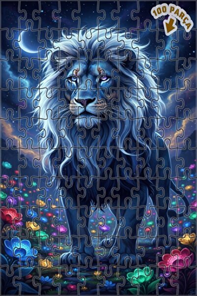 Teona Ahşap لغز خشبي مؤطر بطبقتين بتصميم فني يشبه لوحة زيتية لأسد ليلي غامض 1...